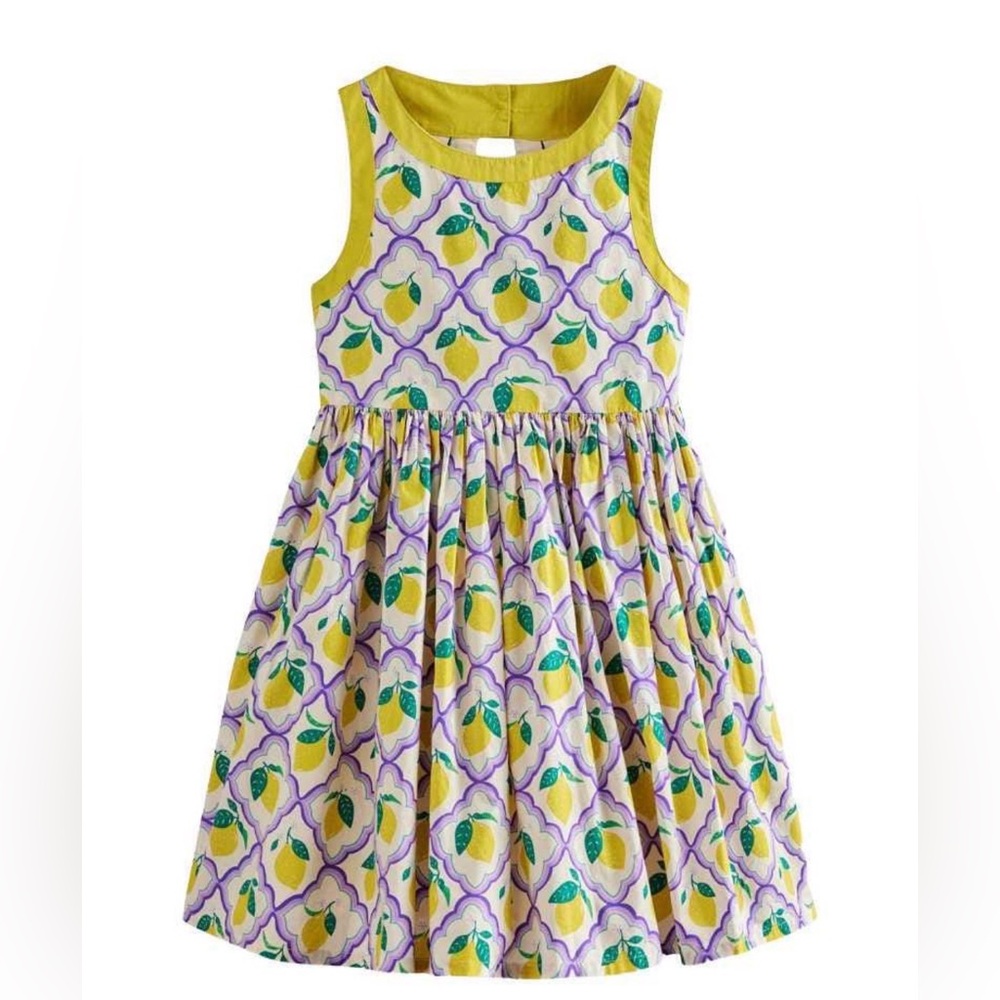 Mini Boden Lemon Pattern Dress - Yellow and Purple